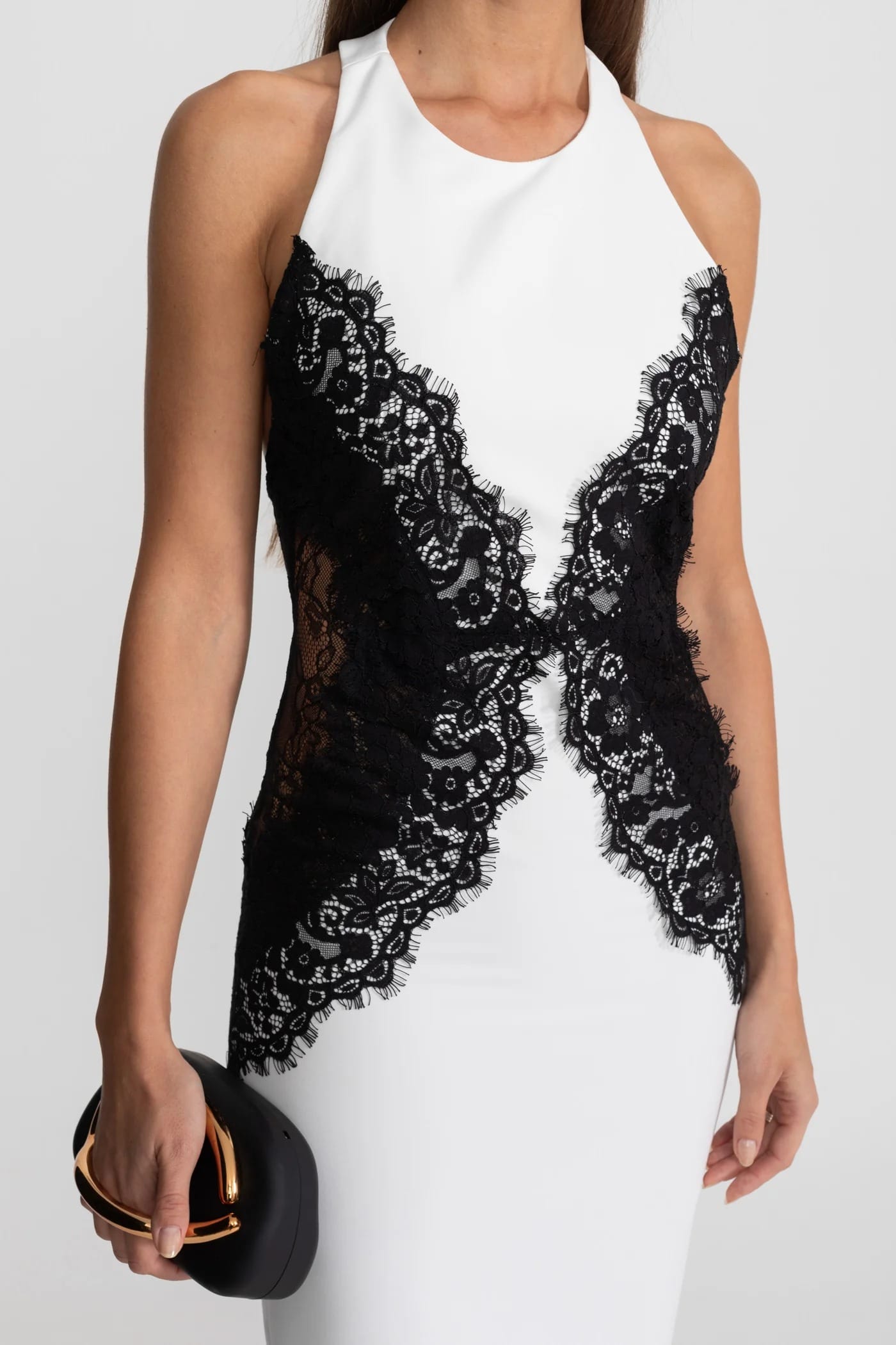 Lace Panel Halter Maxi Dress - White