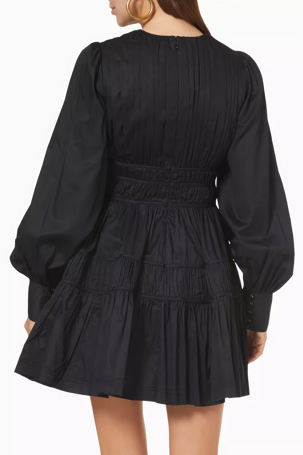 Plunge Neckline Mini Dress with Puff Sleeves