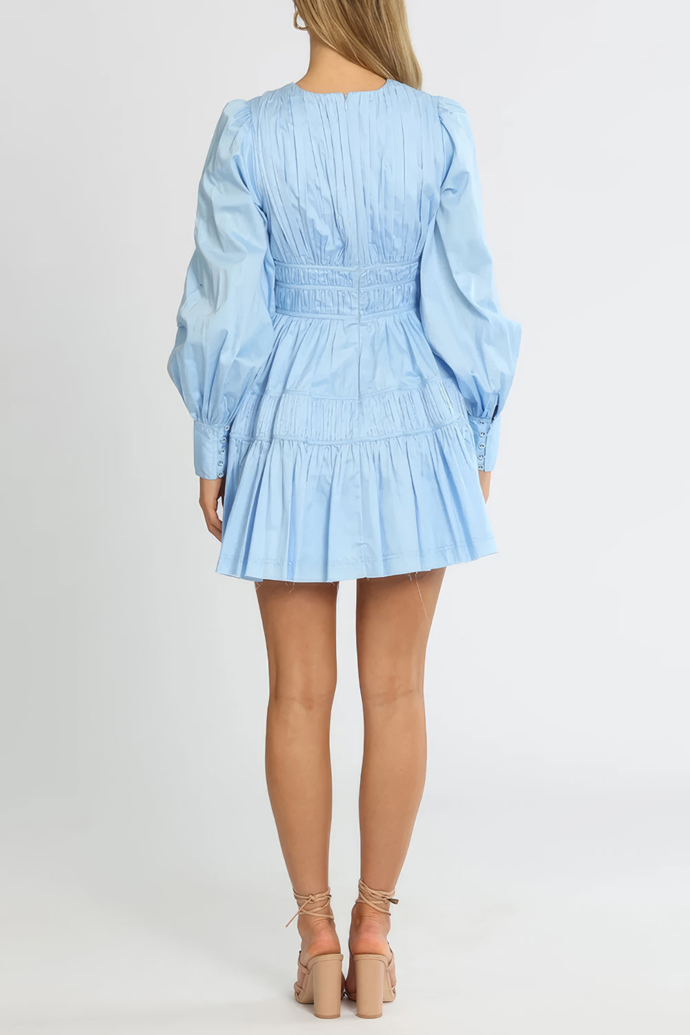 Plunge Neckline Mini Dress with Puff Sleeves