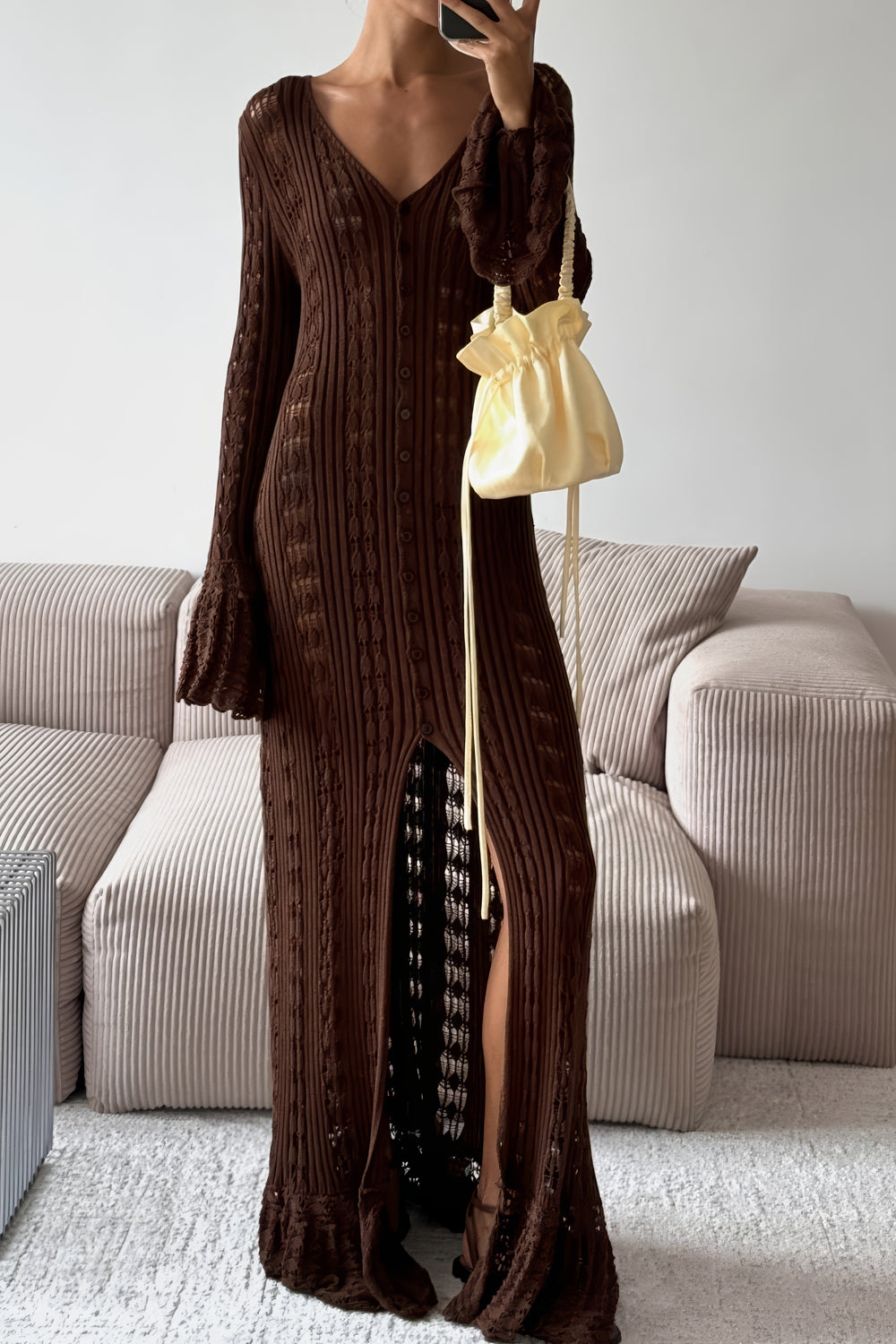 Crochet Maxi Dress with Flared Sleeves