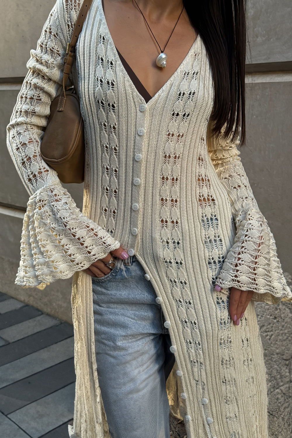 Crochet Maxi Dress with Flared Sleeves