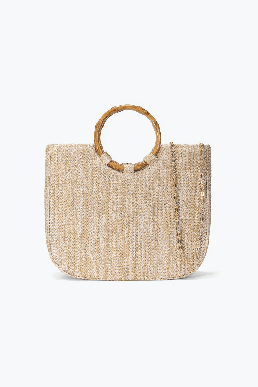 Woven Bag with Bamboo Round Handles