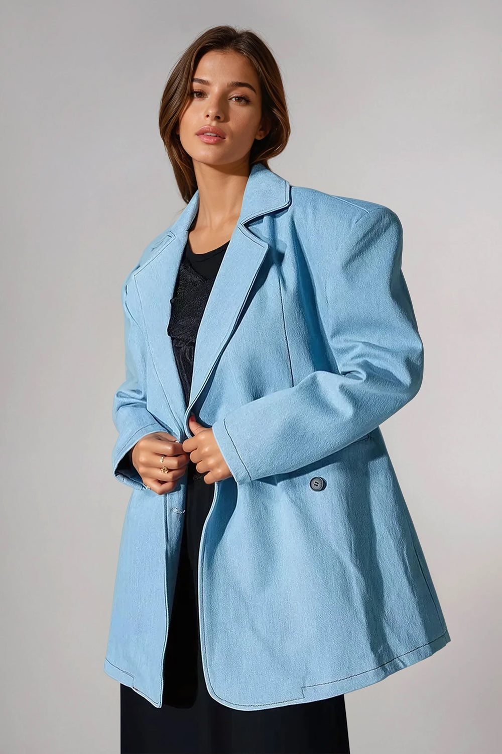 Oversized Denim Blazer - Blue
