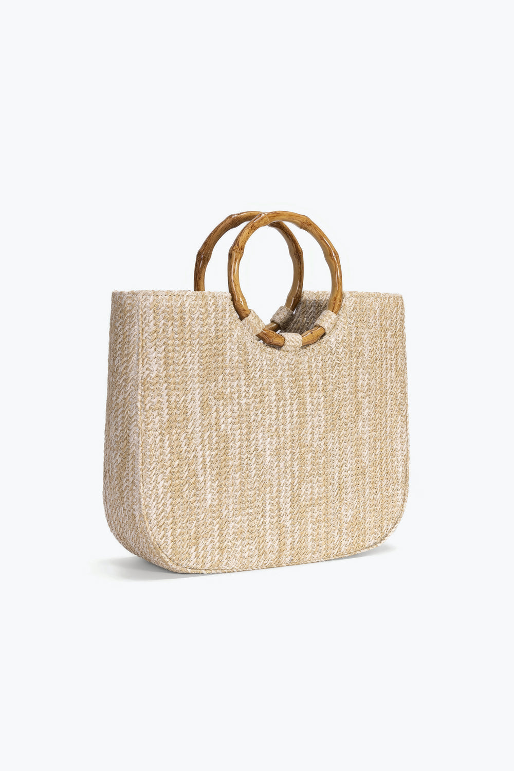 Woven Bag with Bamboo Round Handles