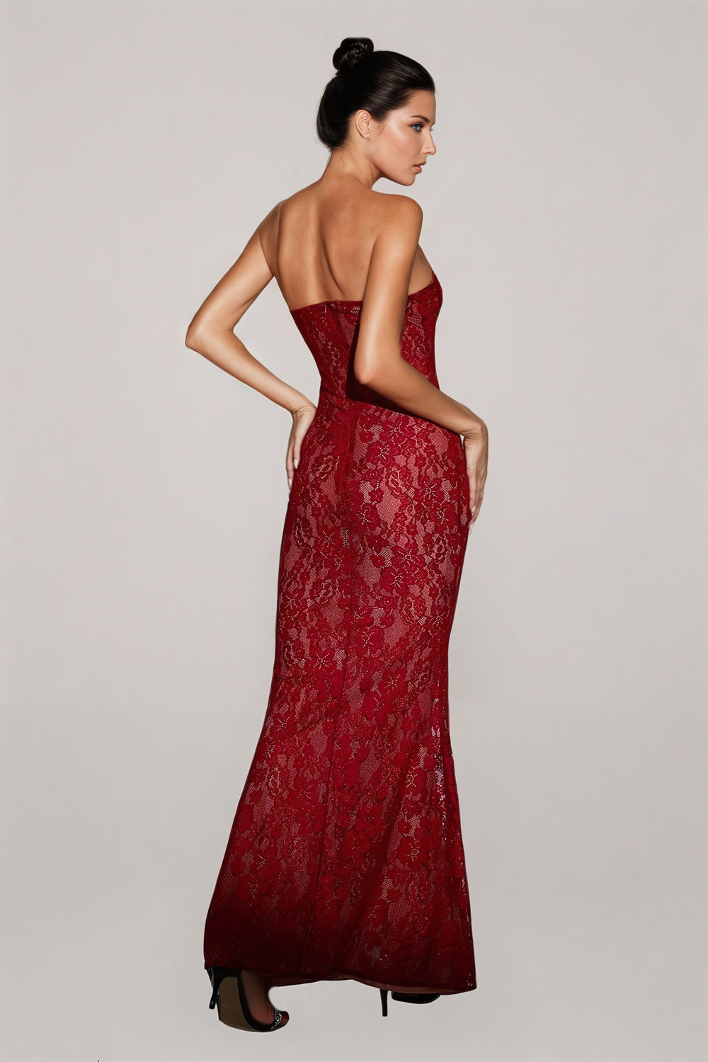 Halter Lace Maxi Dress with Bow Accent - Burgundy