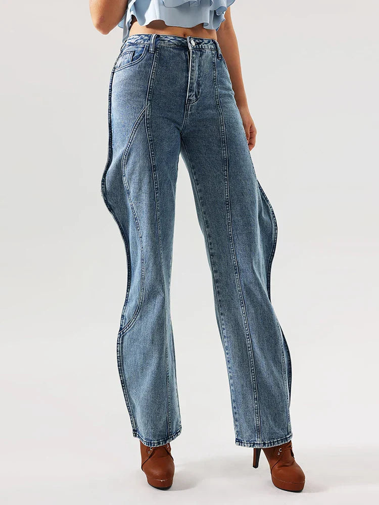 Sculpted Wide-Leg Denim Jeans - Blue