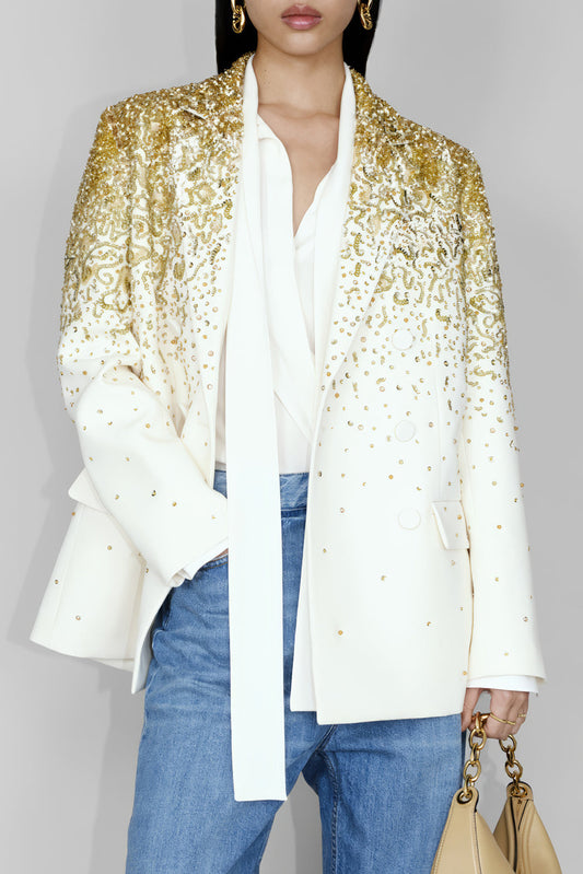 Gold Embellished Double-Breasted Blazer