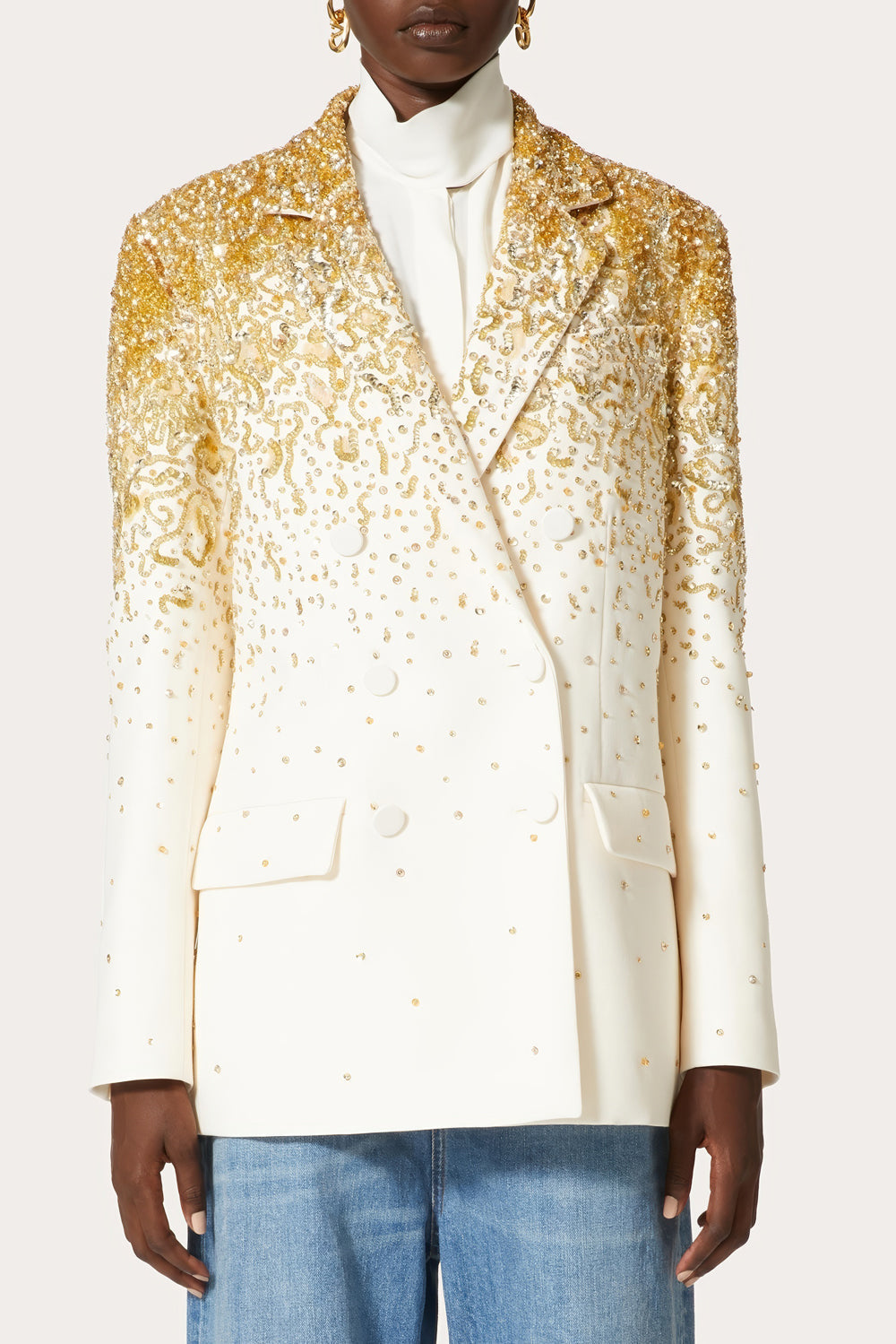 Gold Embellished Double-Breasted Blazer