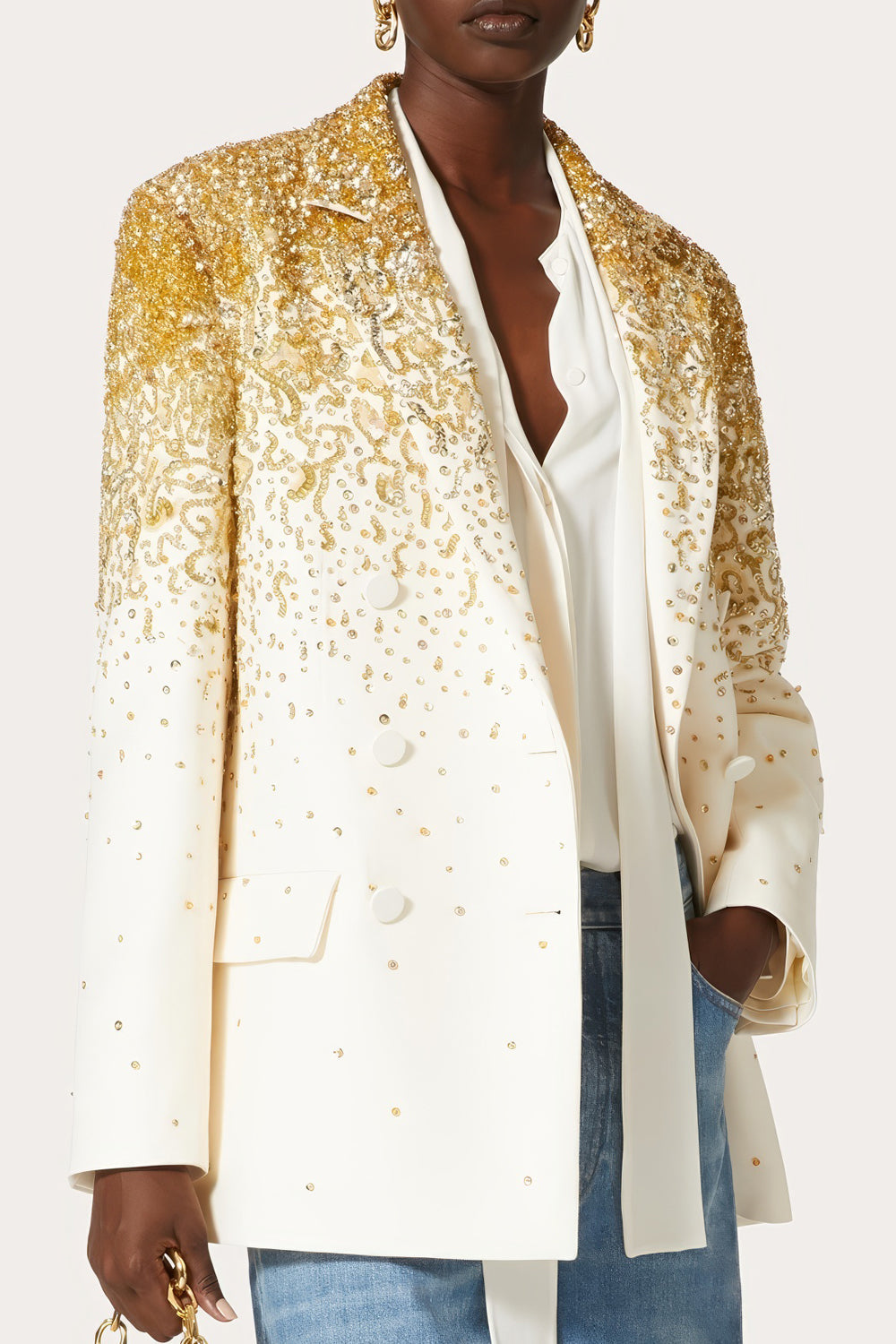 Gold Embellished Double-Breasted Blazer