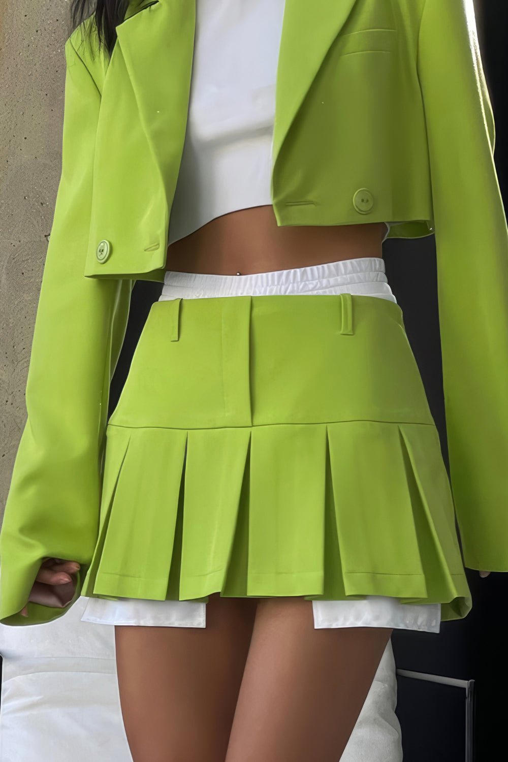 Contemporary Pleated Mini Skirt - Green