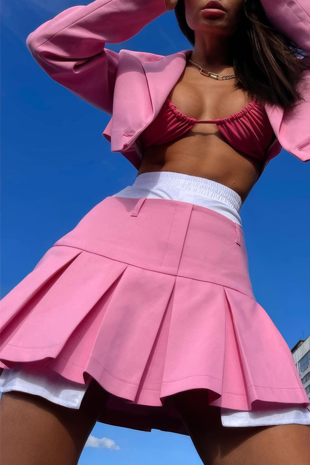 Contemporary Pleated Mini Skirt - Pink