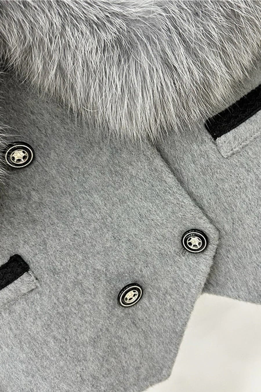 Fur Trim Cropped Jacket - Gray