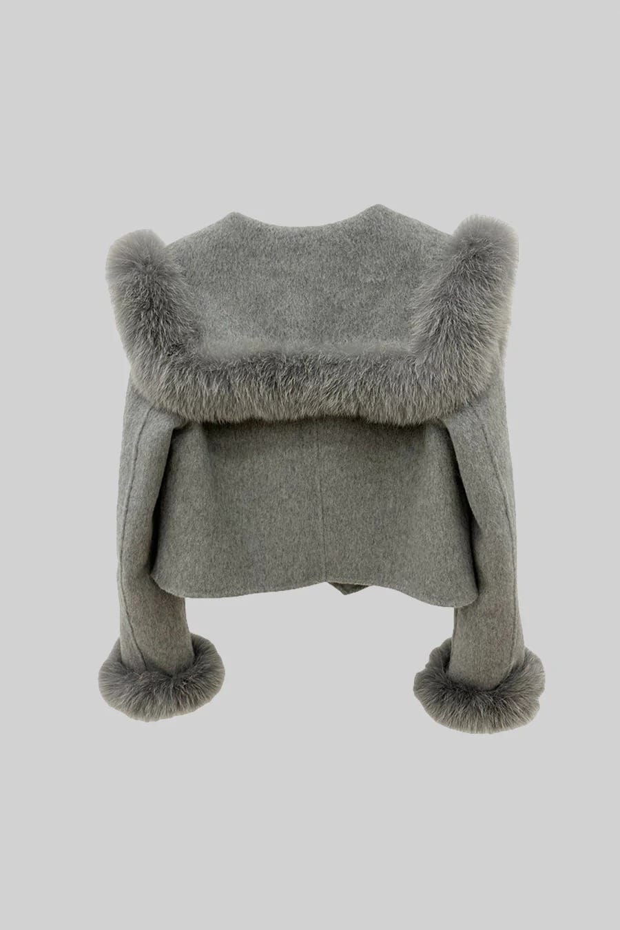 Fur Trim Cropped Jacket - Gray