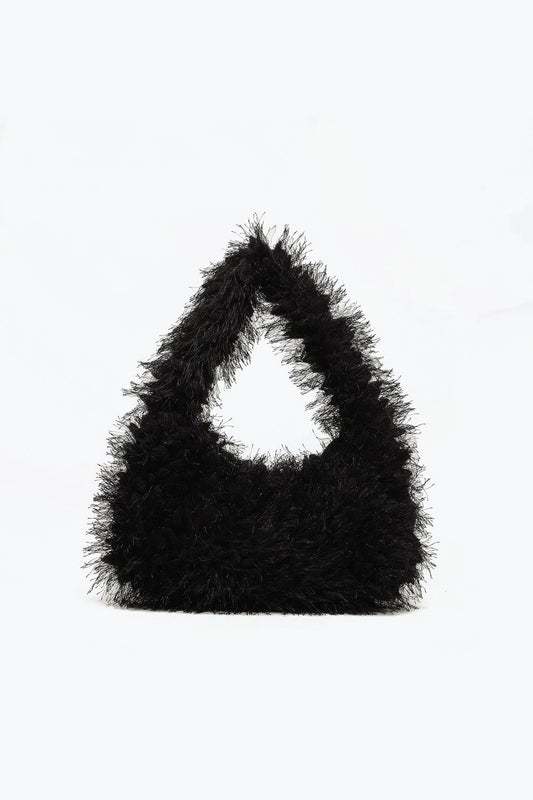 Fluffy Textured Shoulder Bag with Metallic Fibers