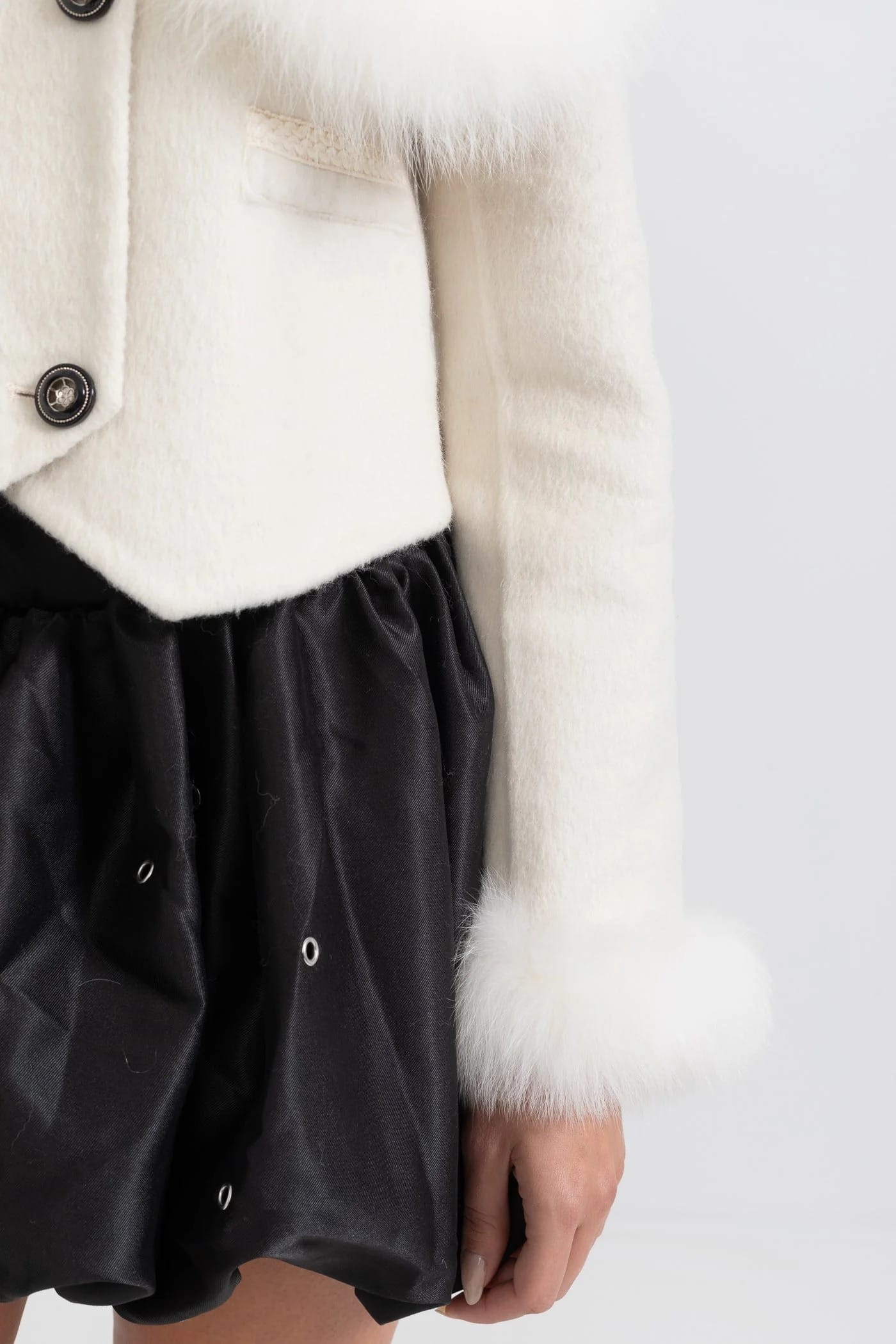 Fur Trim Cropped Jacket - White
