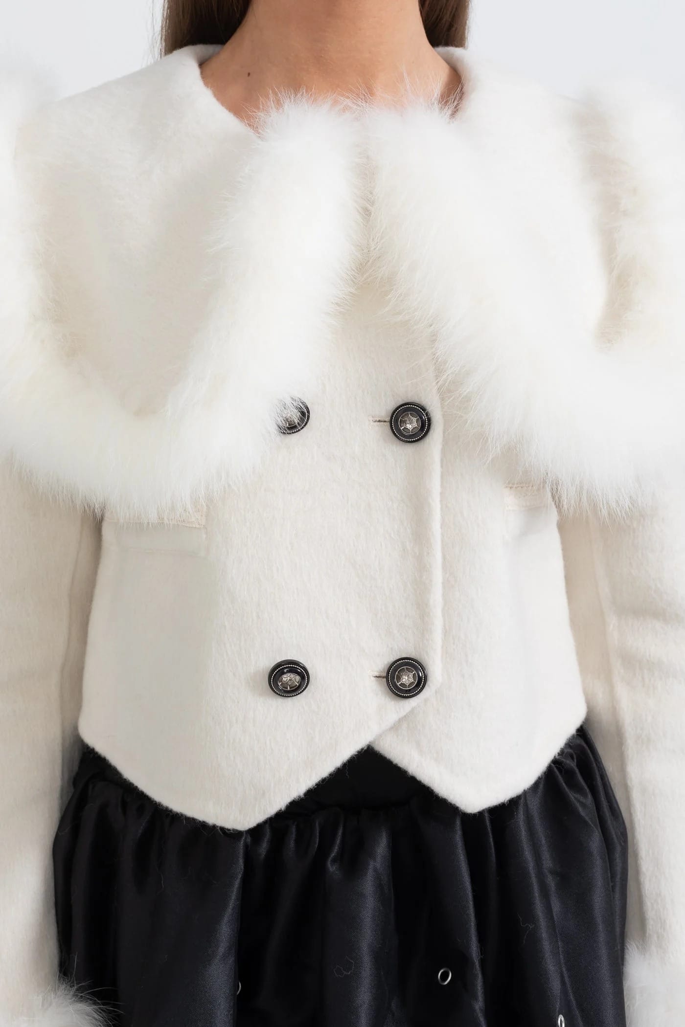Fur Trim Cropped Jacket - White
