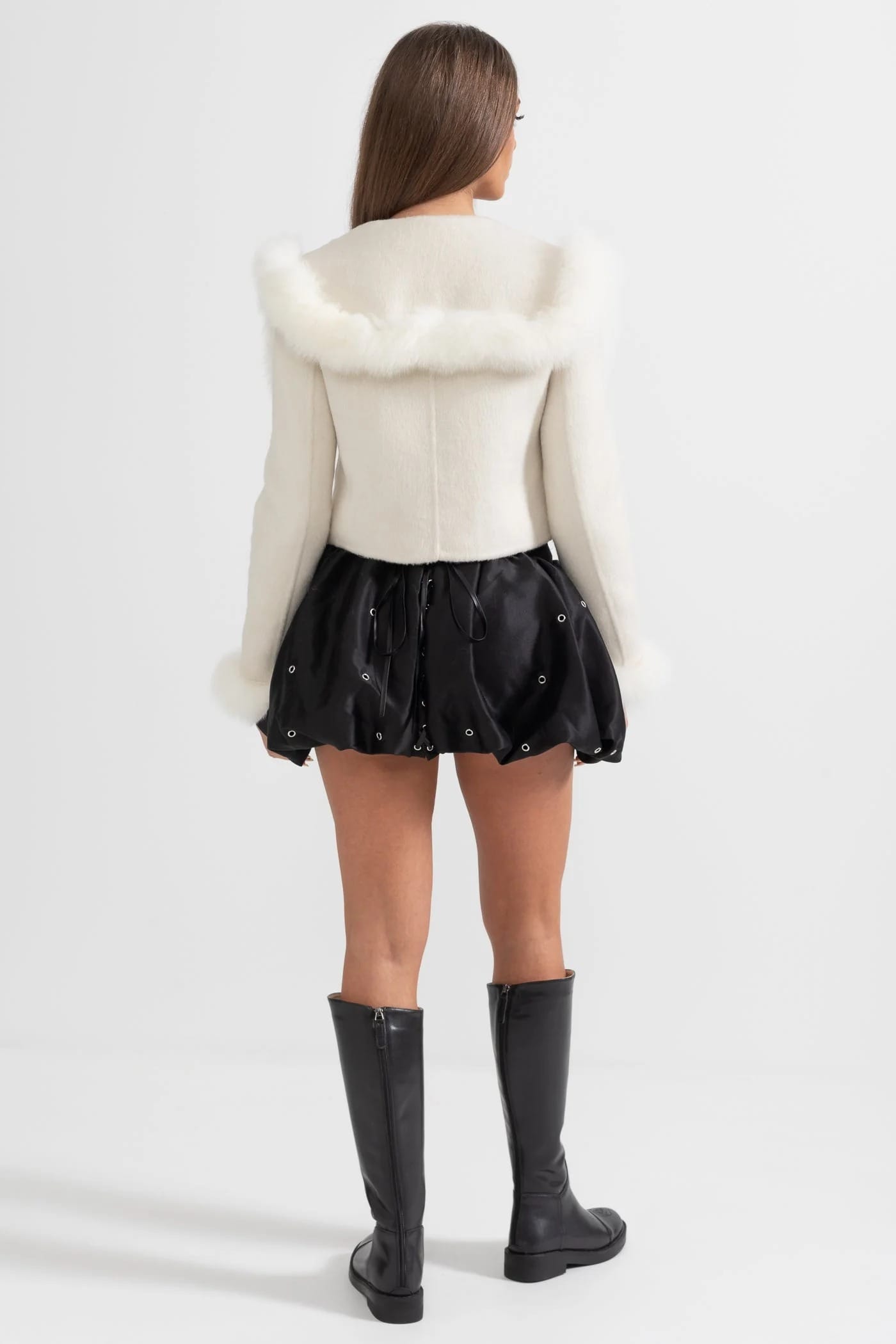 Fur Trim Cropped Jacket - White