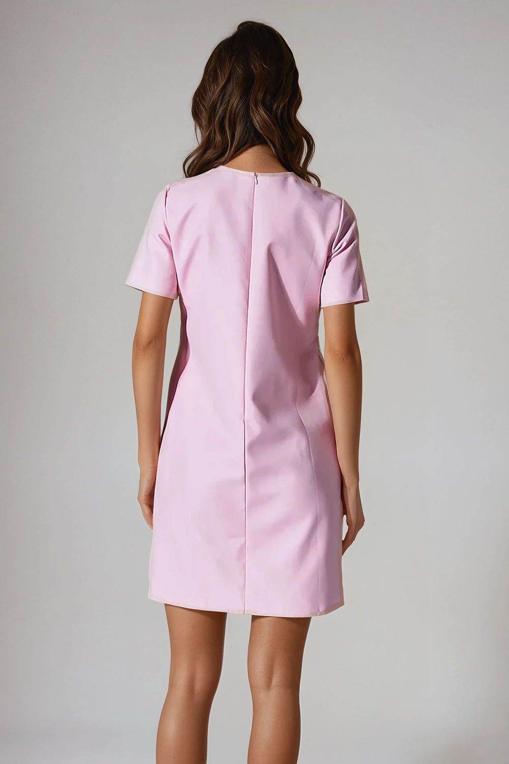 Short Sleeve Mini Dress with Embellished Bow Detail - Pink
