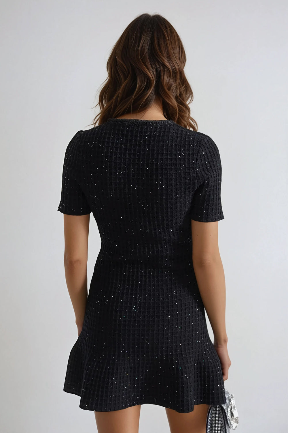 Double-Breasted Knitted Mini Dress - Black