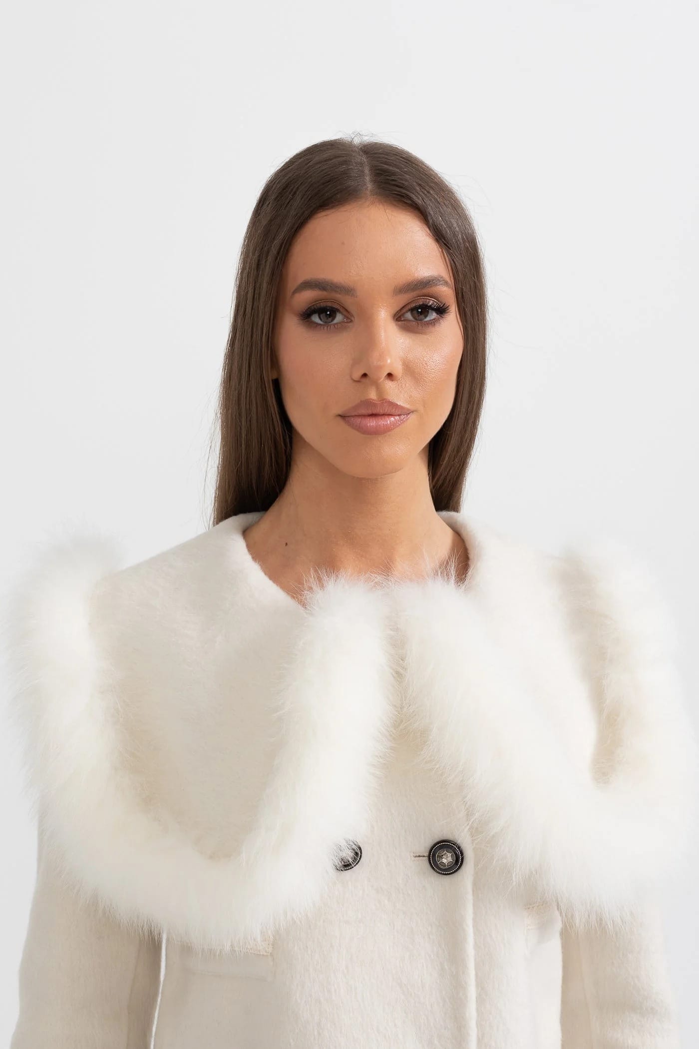 Fur Trim Cropped Jacket - White