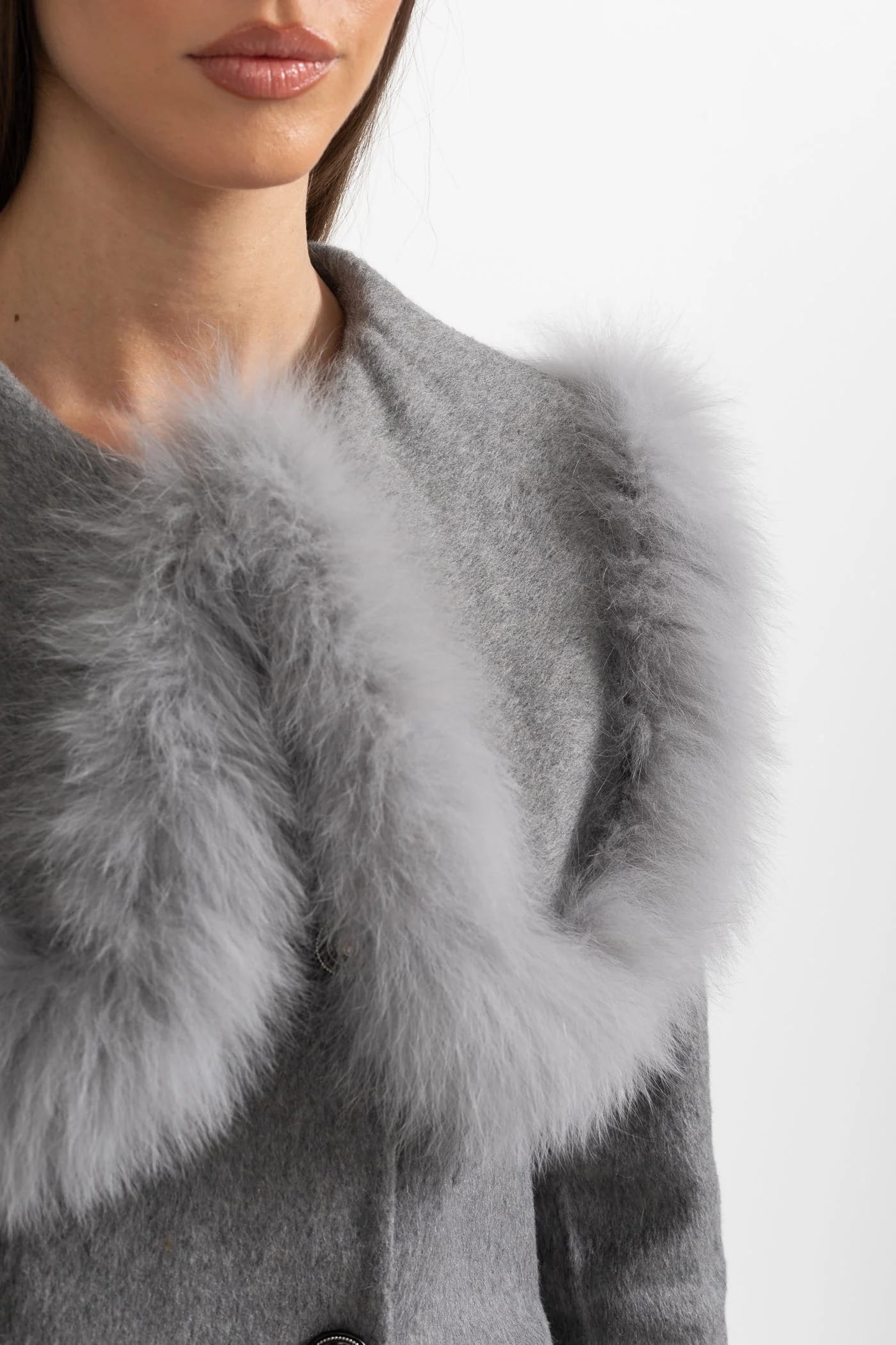 Fur Trim Cropped Jacket - Gray