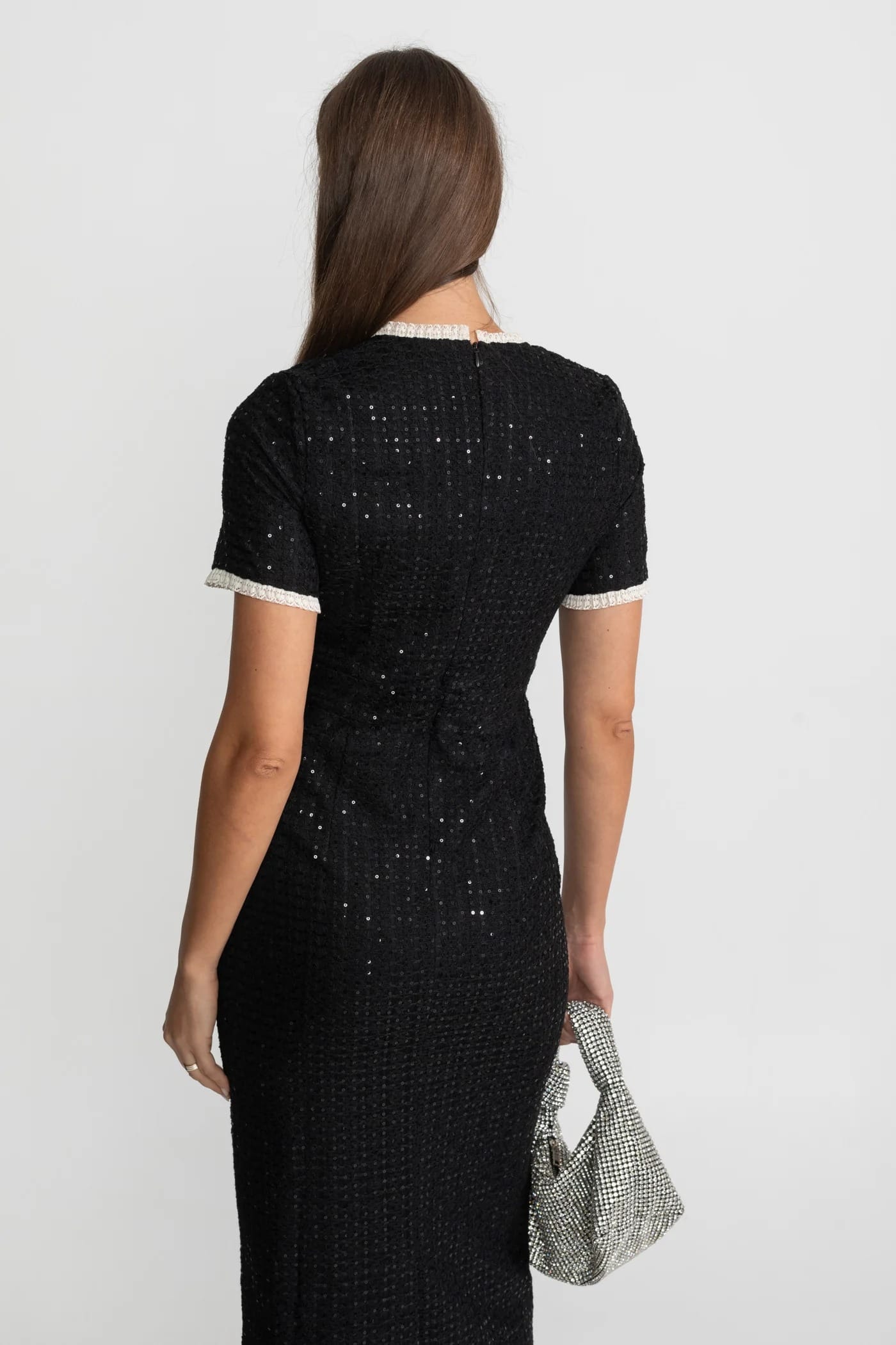 Short Sleeve Sequin Midi Dress - Black