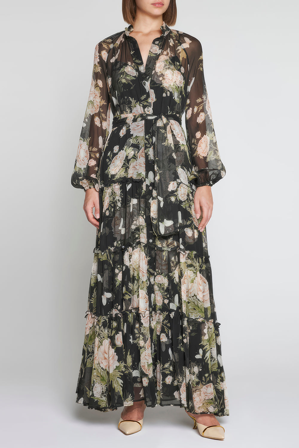 Floral Print Tiered Maxi Dress