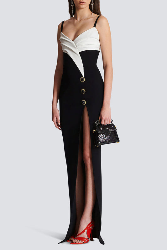 Square Collar Maxi Dress with Side Slit