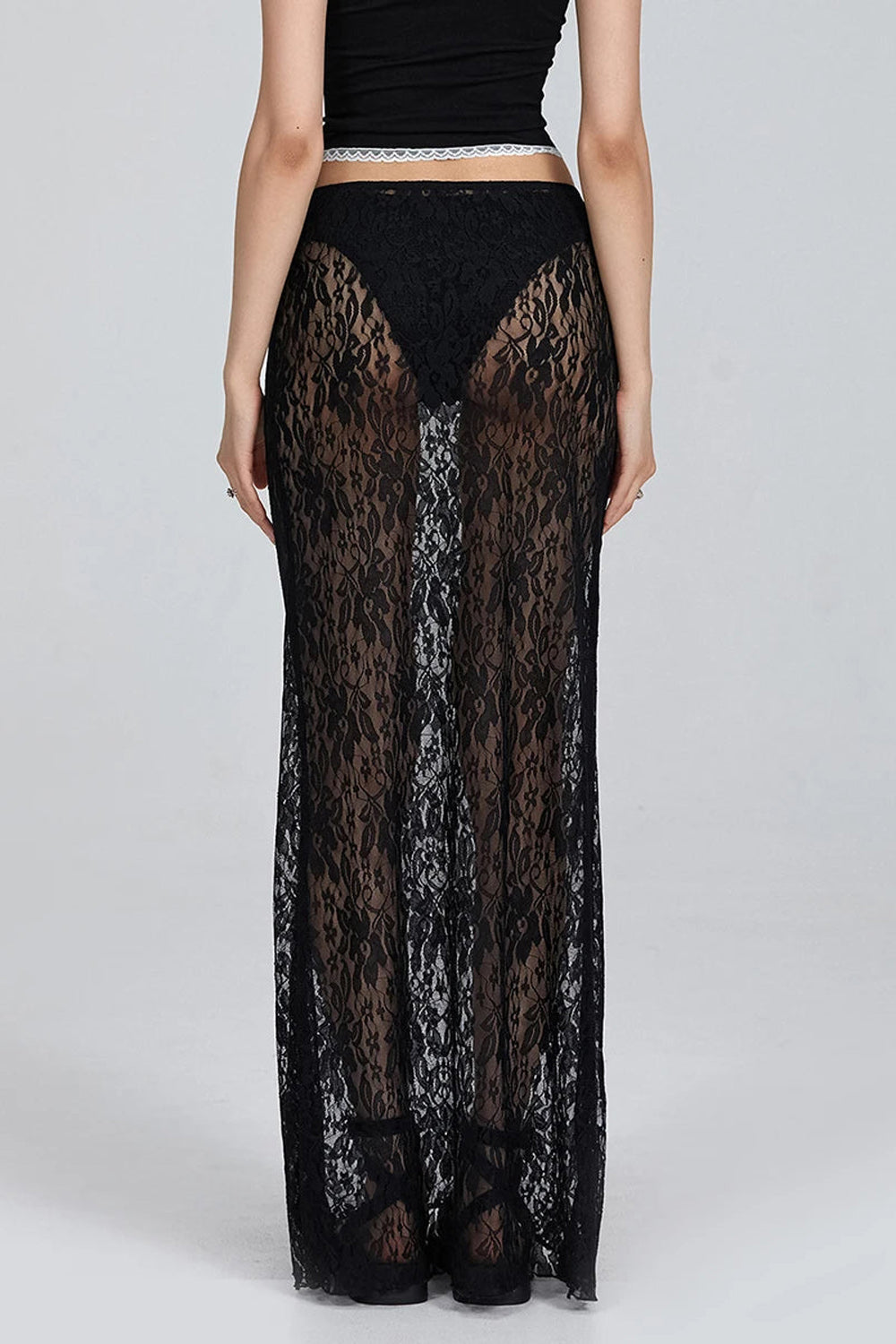 Floral Lace Maxi Skirt - Black