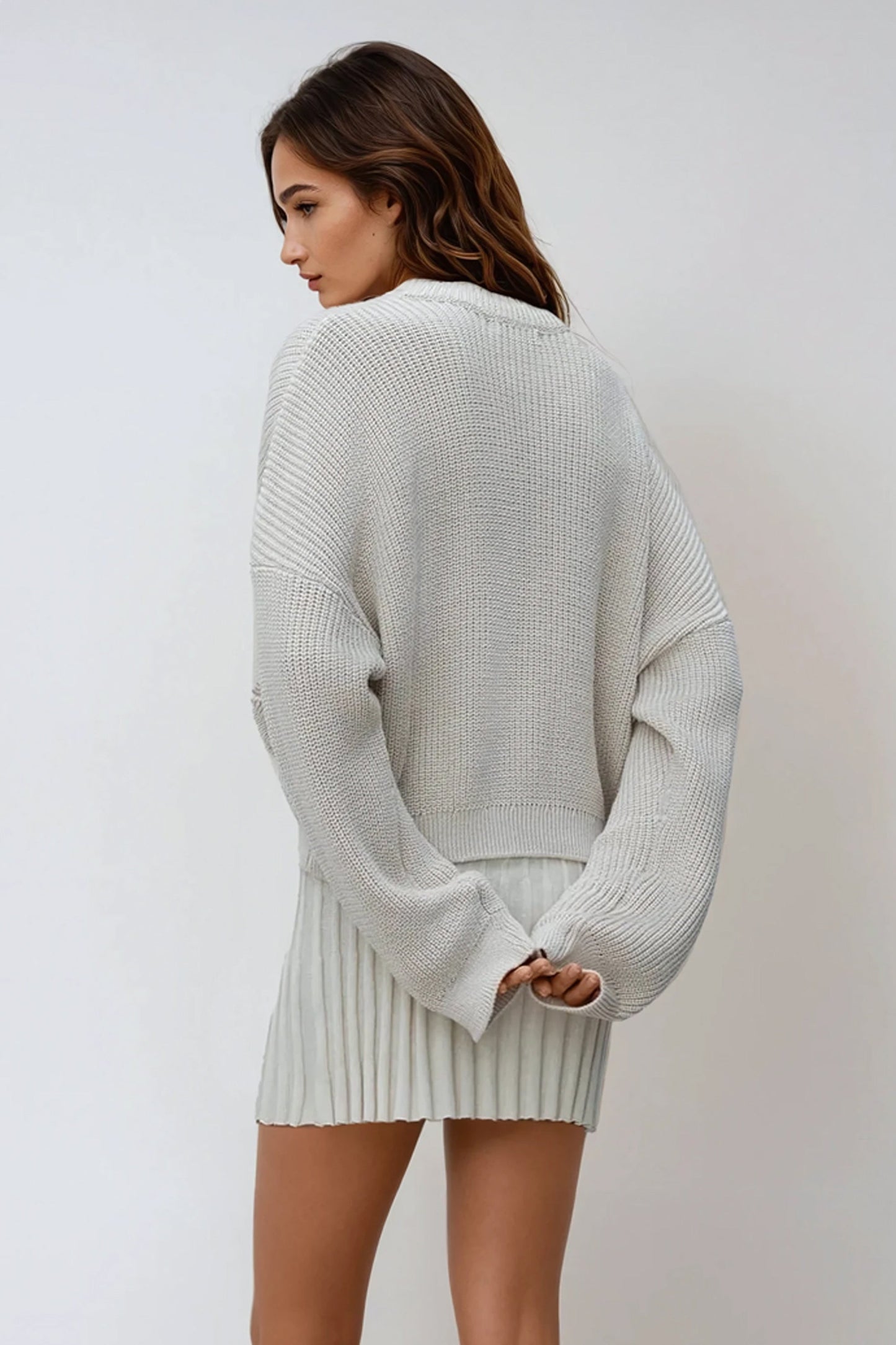 Oversized Sweater with Floral Detailing - Beige