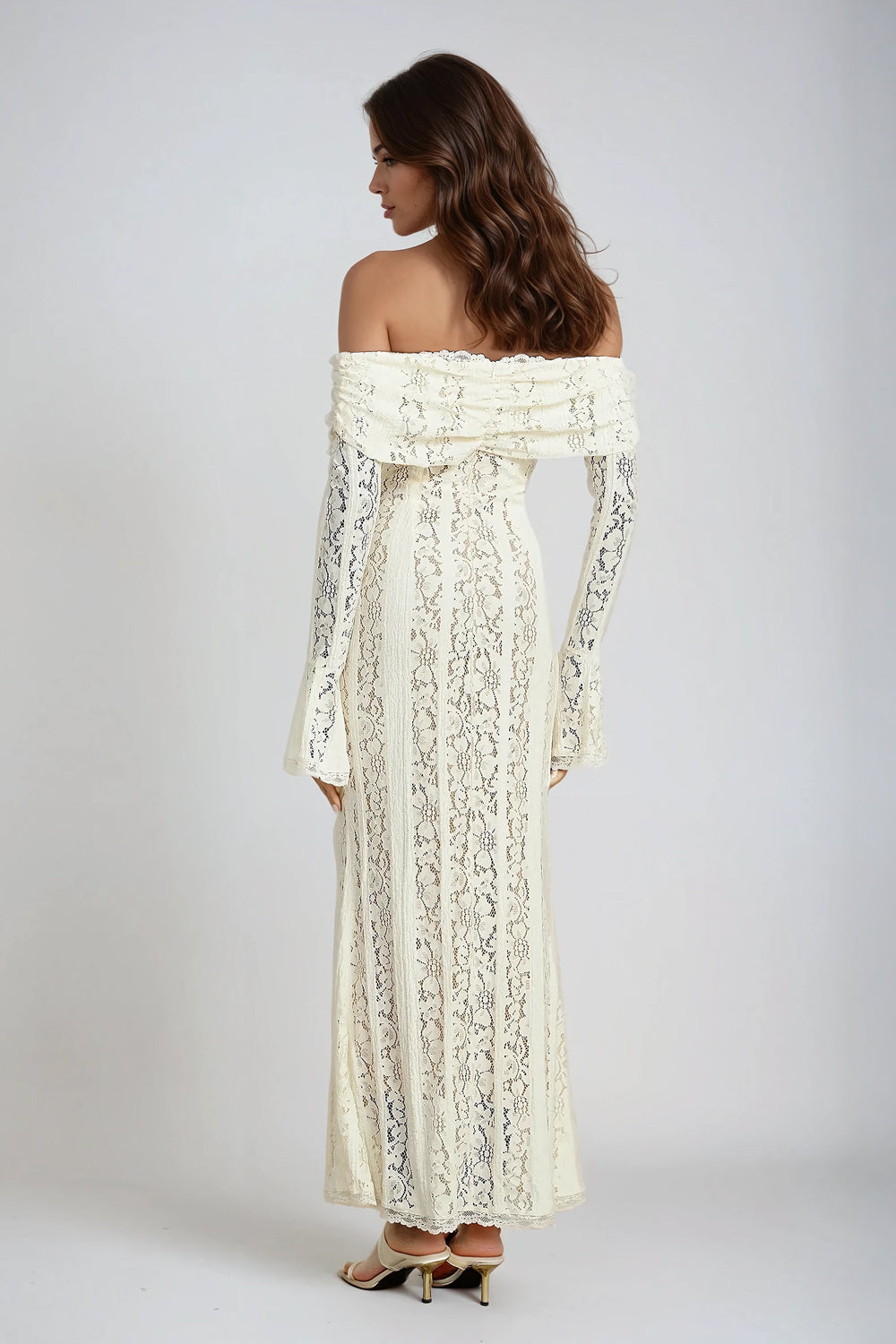 Off-Shoulder Lace Maxi Dress - White