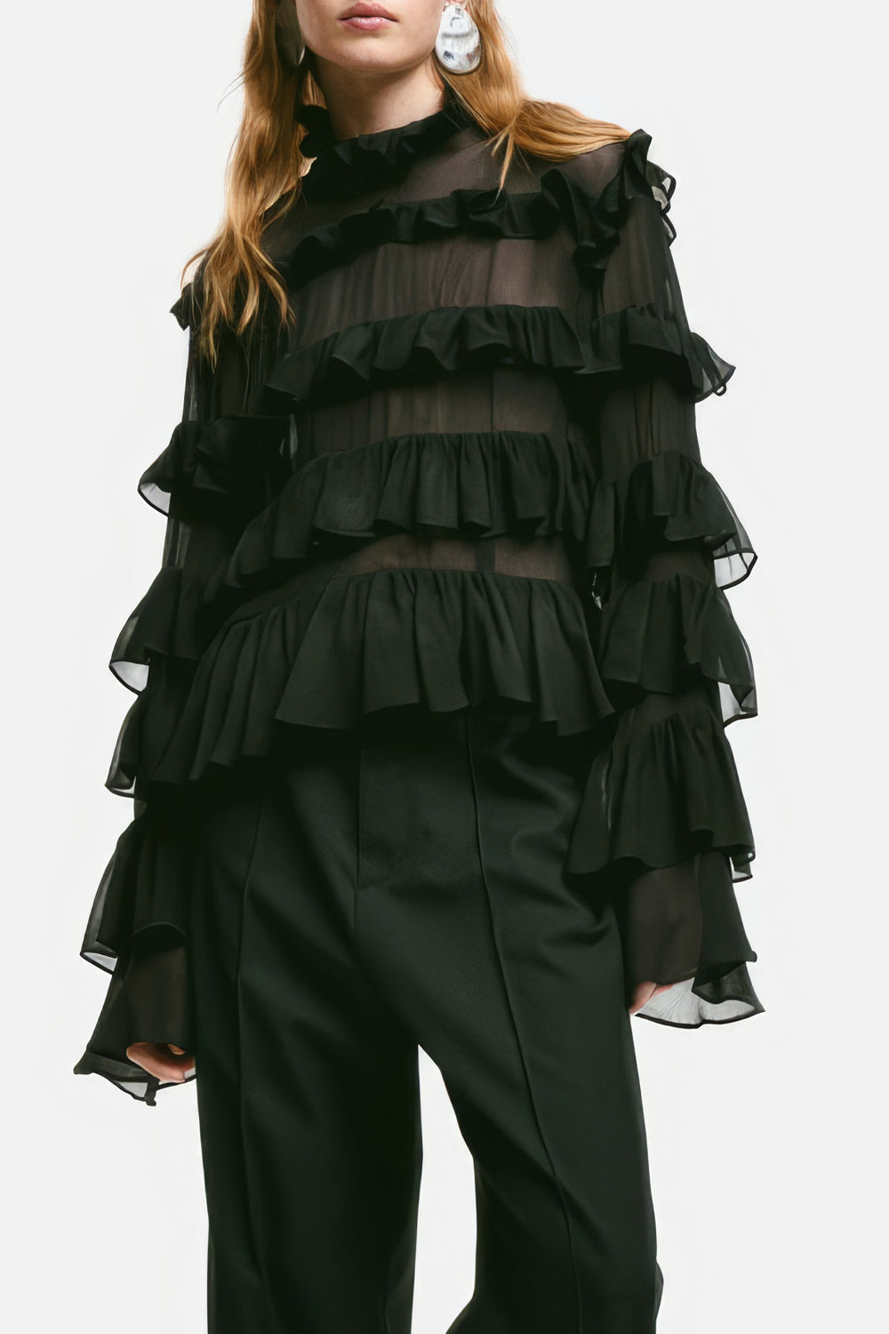 Elegant Ruffled Top with Long Sleeves