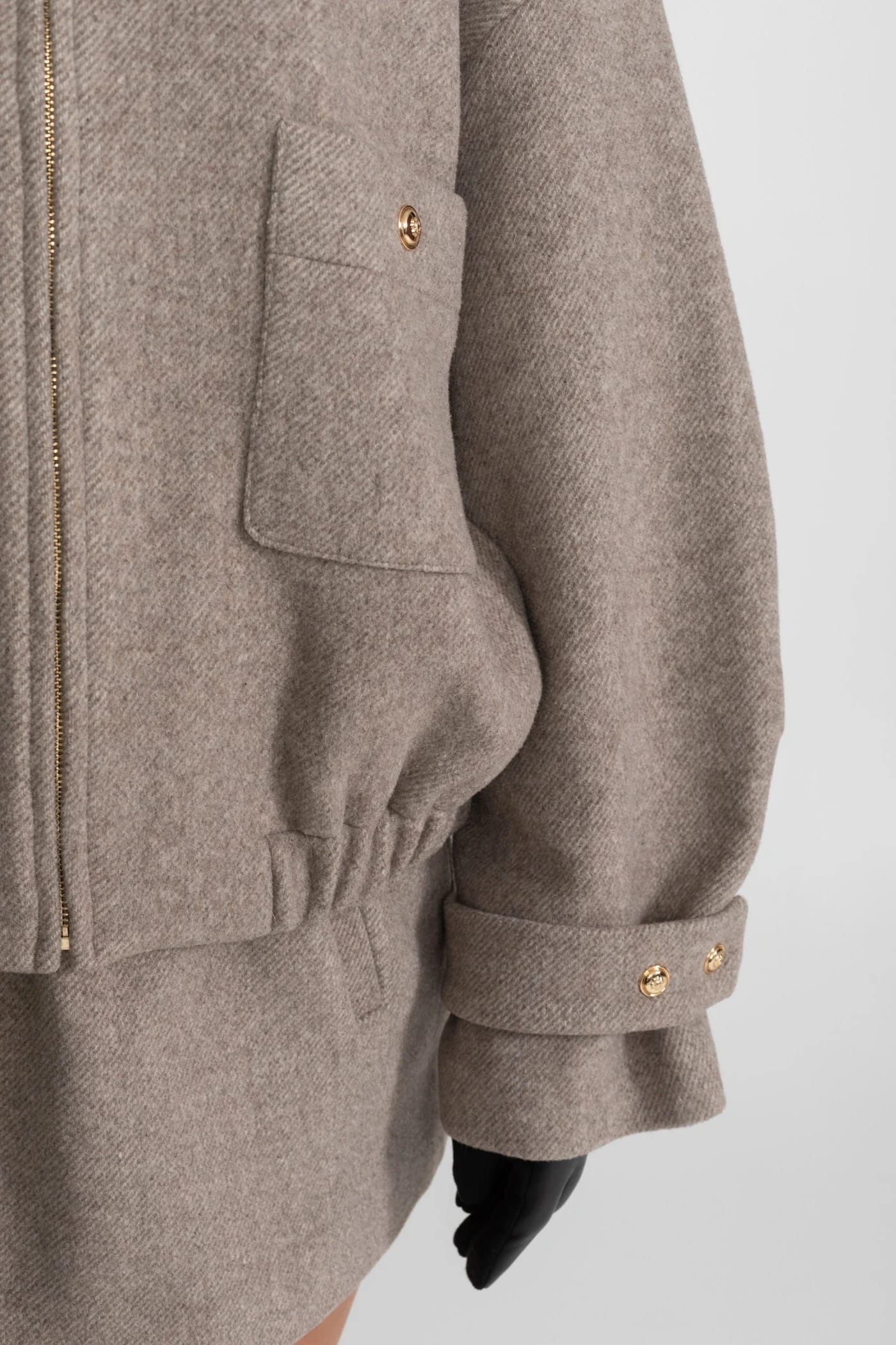 Two-Piece Set with High Neck Jacket and Mini Skirt - Gray