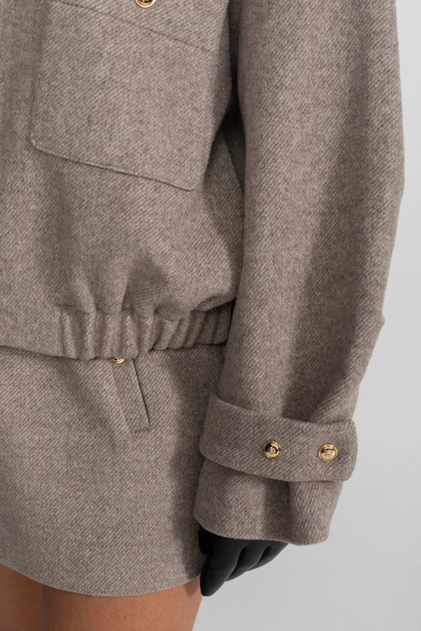 Two-Piece Set with High Neck Jacket and Mini Skirt - Gray