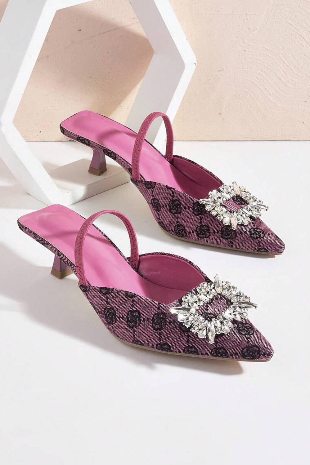 Pointed Toe Slingback Mules with Crystal Accent - Purple