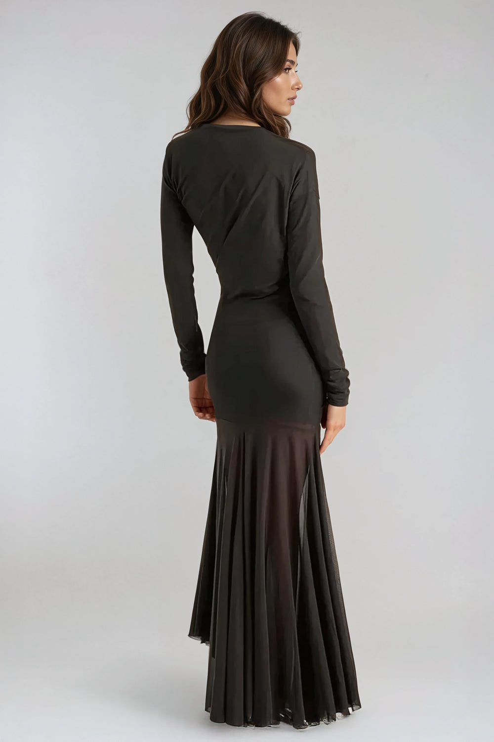 Long Sleeve Sheer Maxi Dress - Blue