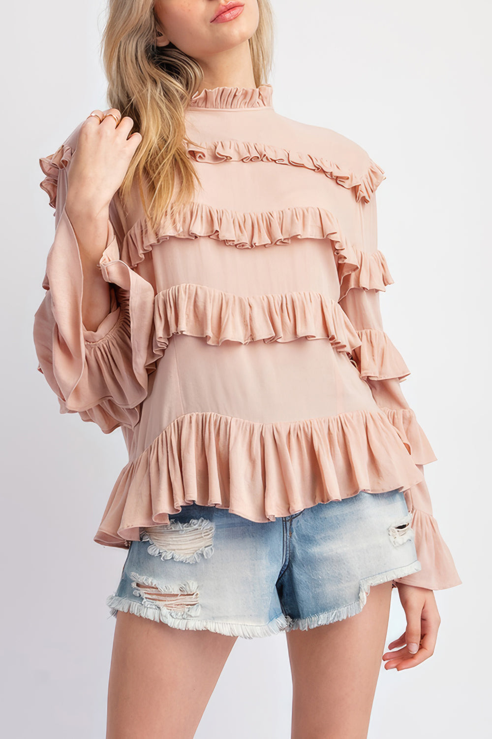 Elegant Ruffled Top with Long Sleeves