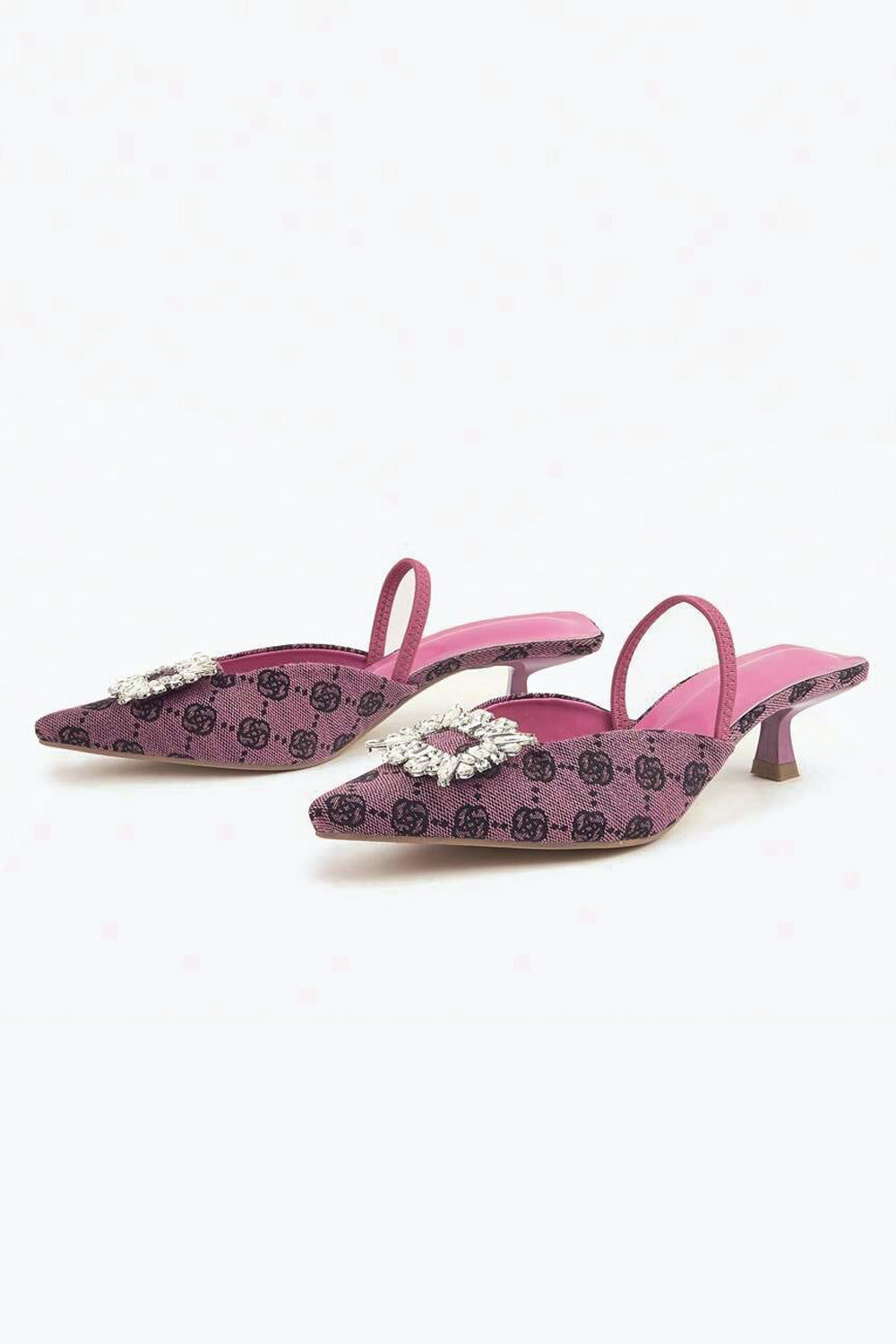 Pointed Toe Slingback Mules with Crystal Accent - Purple