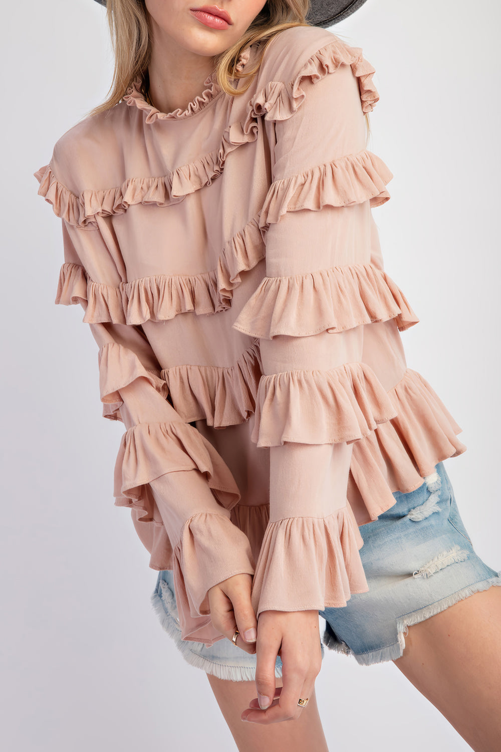 Elegant Ruffled Top with Long Sleeves
