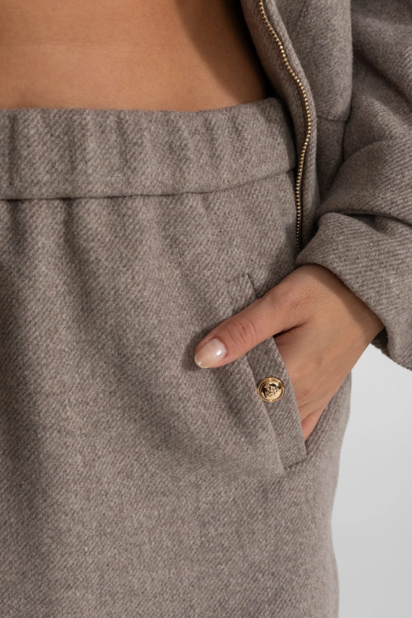 Two-Piece Set with High Neck Jacket and Mini Skirt - Gray