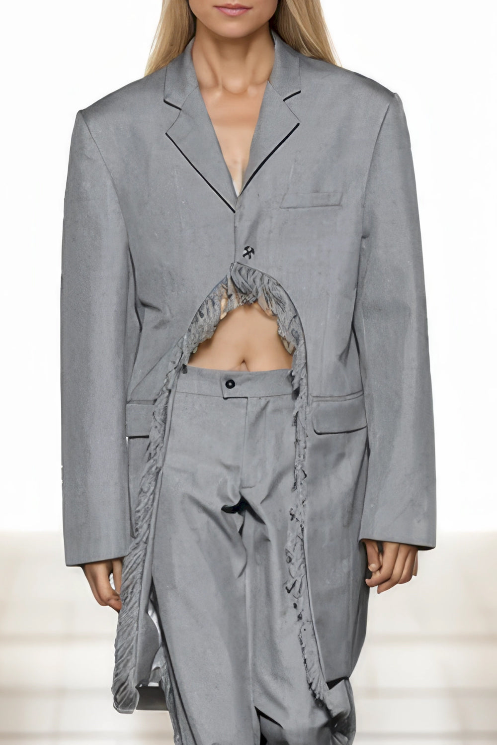 Asymmetrical Fringe-Trimmed Tailored Coat