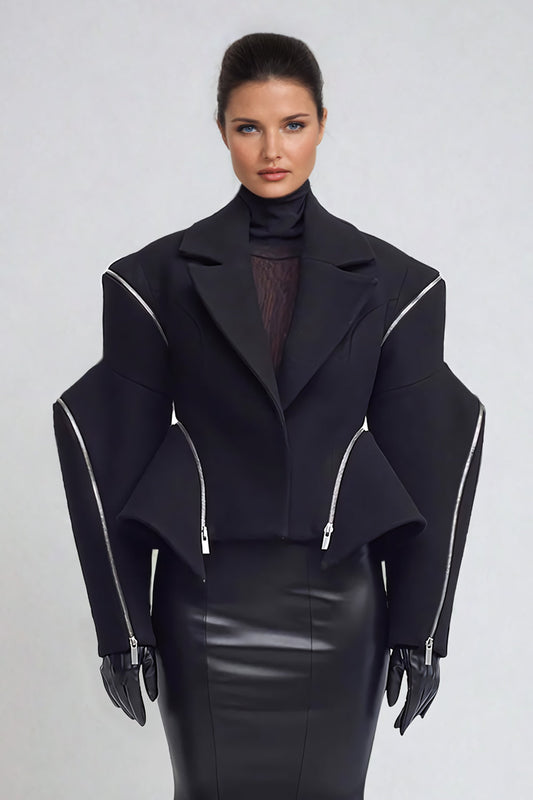 Structured Jacket with Zipper Detail - Black