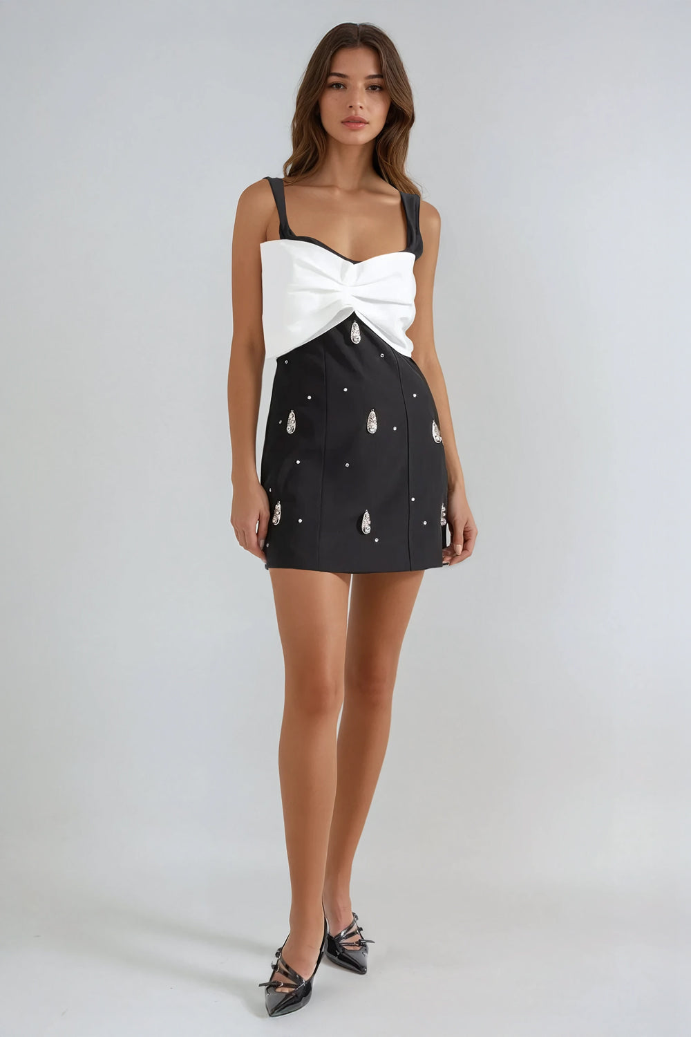 Bow Detail Sleeveless Mini Dress - Black