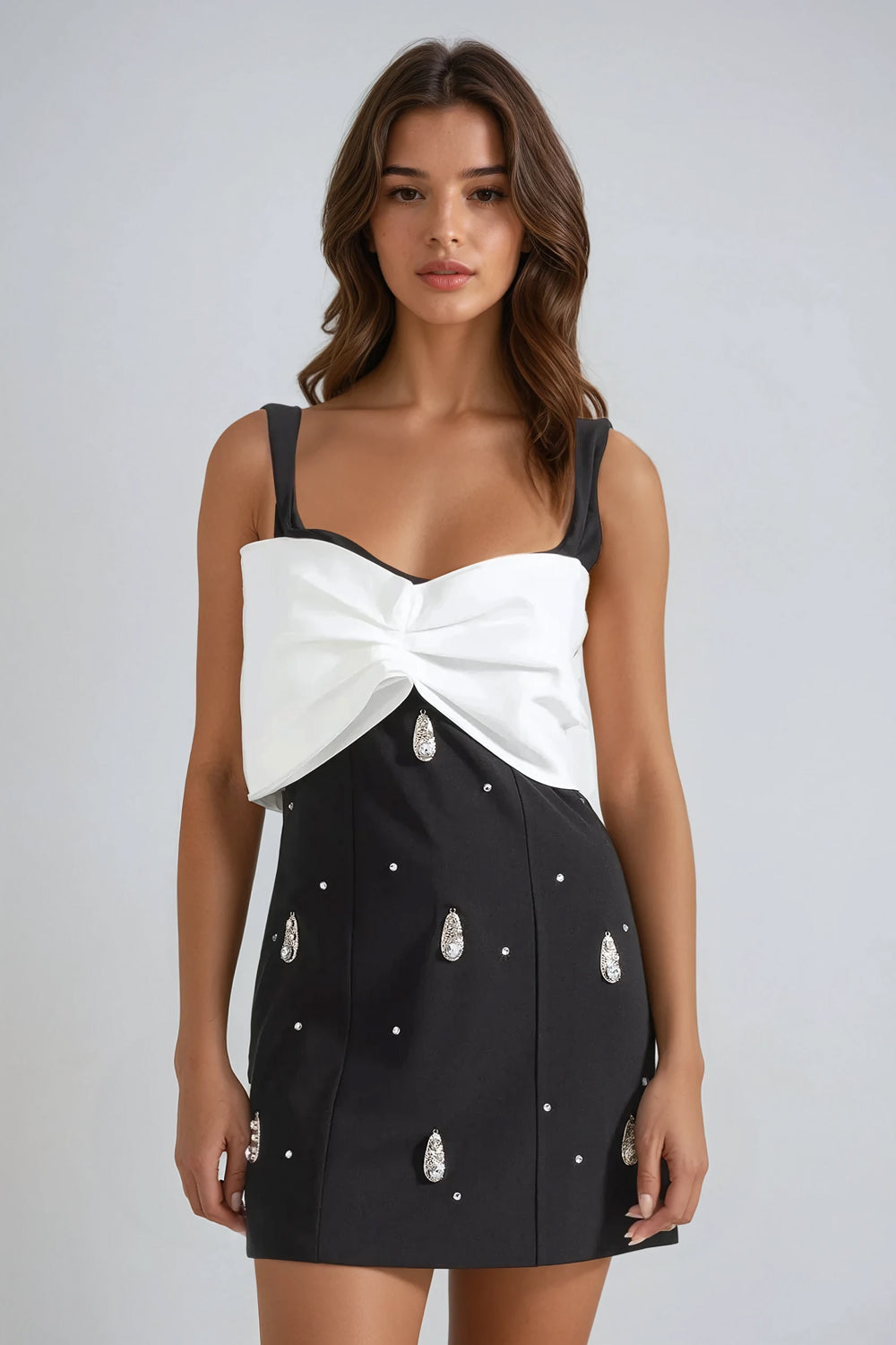 Bow Detail Sleeveless Mini Dress - Black