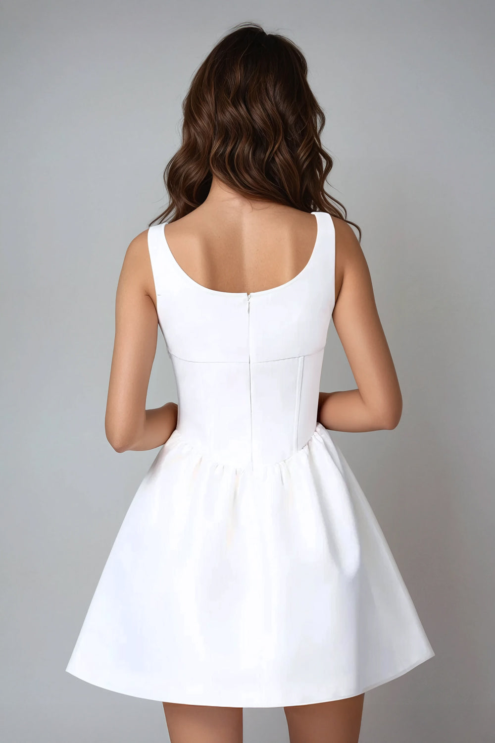 Embellished Square Neckline Mini Dress - White