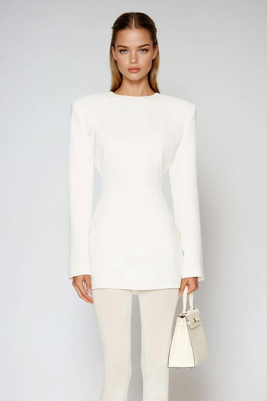 Structured Long Sleeve Mini Dress - White