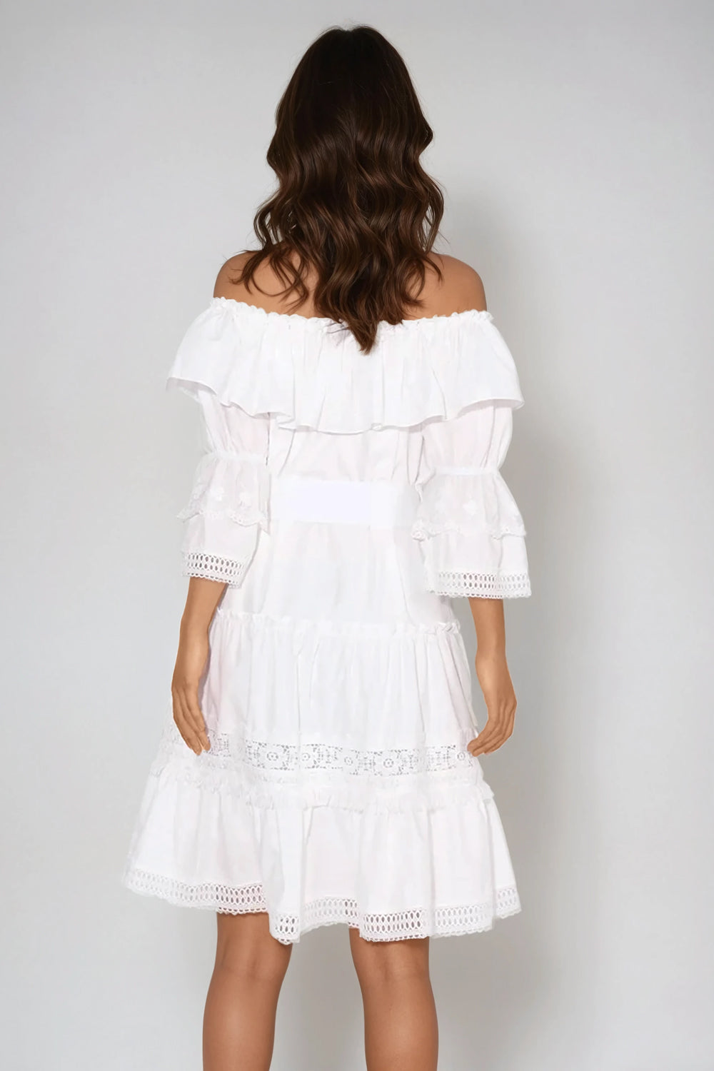 Off-Shoulder Tiered Midi Dress - White