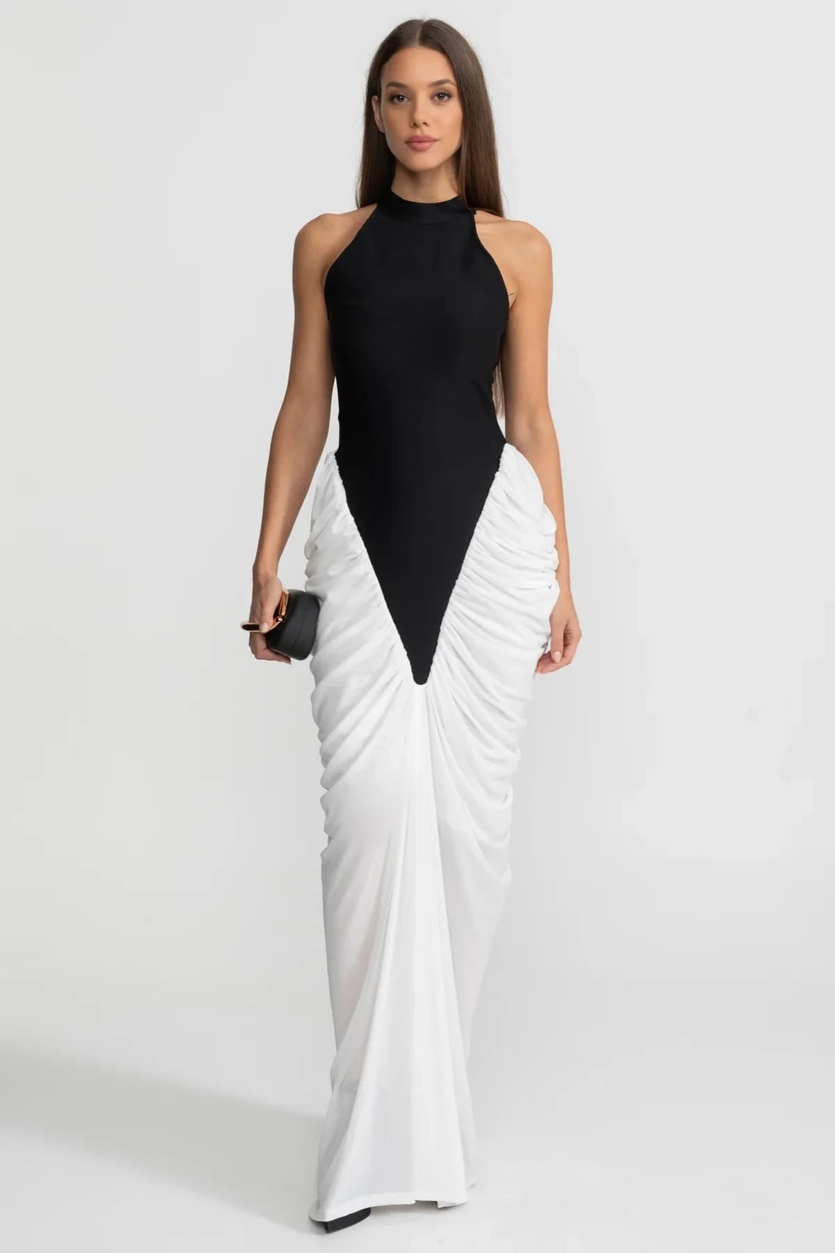 Halter Neck Draped Maxi Dress - Black