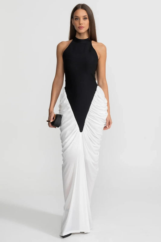 Halter Neck Draped Maxi Dress - Black