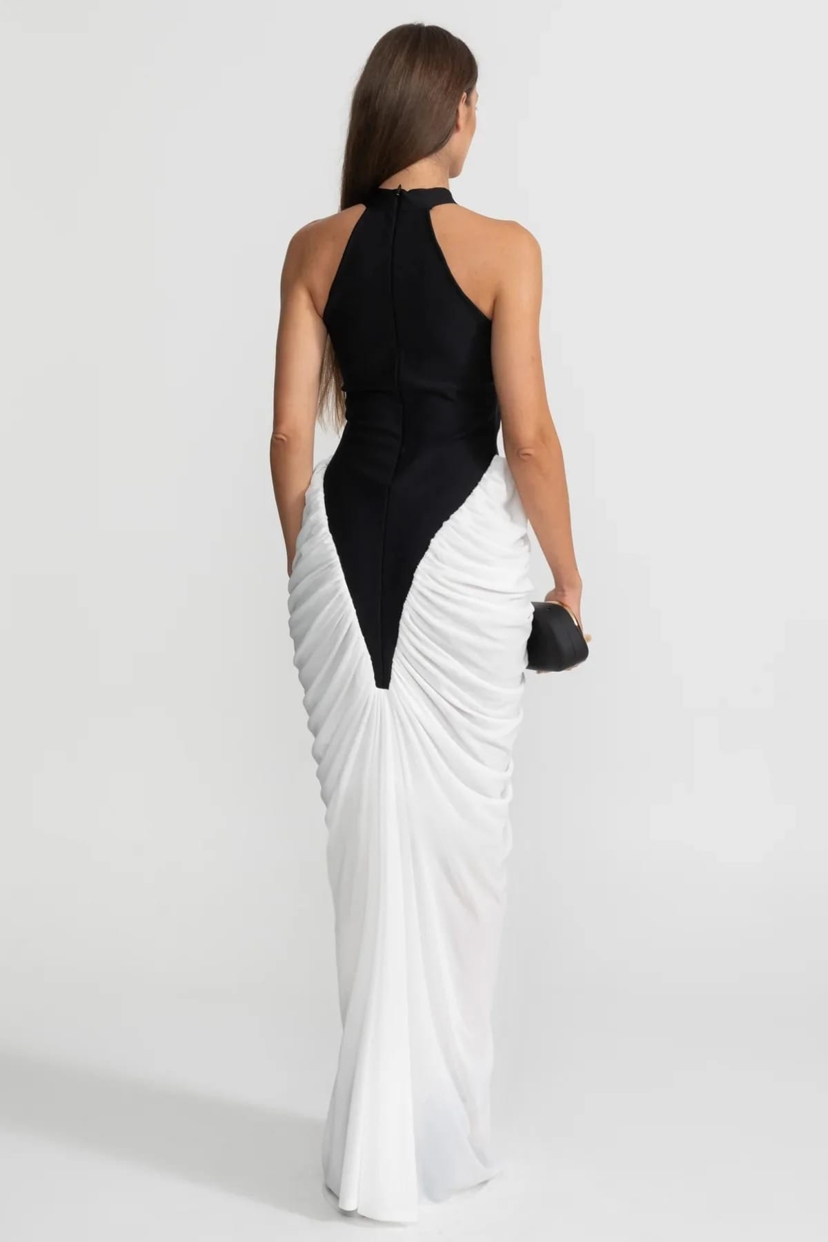 Halter Neck Draped Maxi Dress - Black